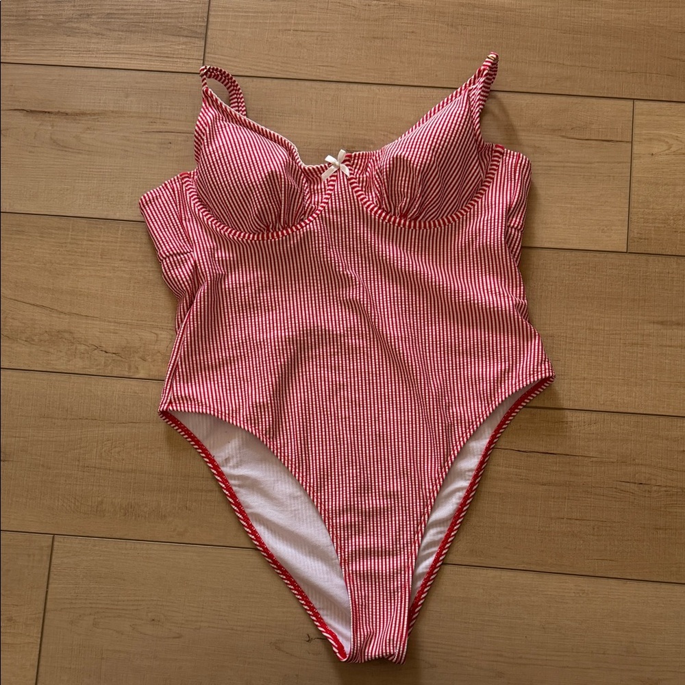 No Boundaries Red & White Striped One-Piece Swim